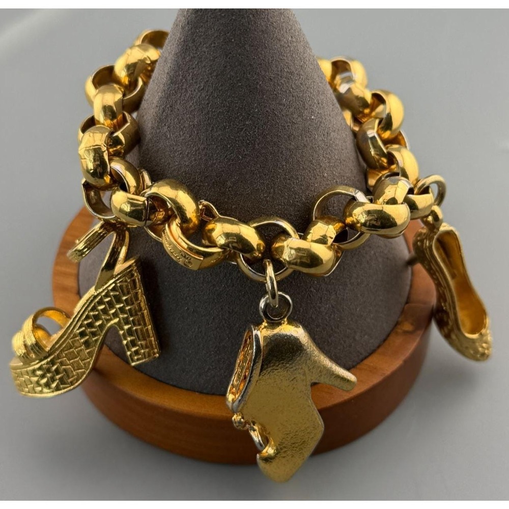 Vintage Charm Bracelet Salvatore Ferragamo Gold Tone Heavy Shoe Charms 7.5"